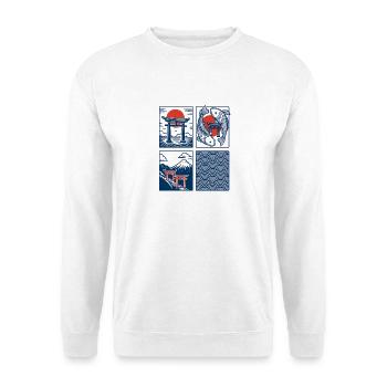Japan Torii Koi Fuji Line Art - Unisex Pullover - Weiß - Vorne - Alina (178cm) & Michal (187cm)