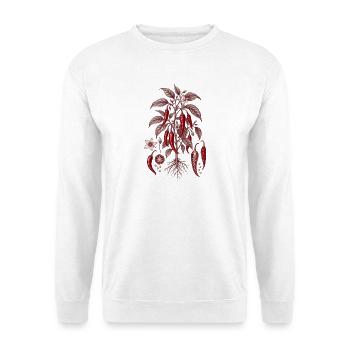 Chili-Pflanzen: Feuerroter Botanischer Stil - Unisex Pullover - Weiß - Vorne - Alina (178cm) & Michal (187cm)