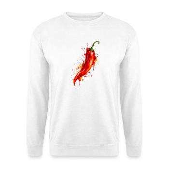 Chili Splash Kunstmotiv - Unisex Pullover - Weiß - Vorne - Alina (178cm) & Michal (187cm)