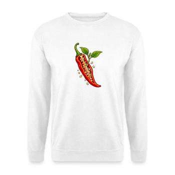 Roter Chili mit Samenakzent - Unisex Pullover - Weiß - Vorne - Alina (178cm) & Michal (187cm)