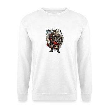 Wikinger Krieger Schild Runen - Unisex Pullover - Weiß - Vorne - Alina (178cm) & Michal (187cm)
