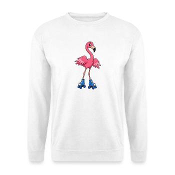 Flamingo zeigt seine großen rosa Flügel - Unisex Pullover - Weiß - Vorne - Alina (178cm) & Michal (187cm)