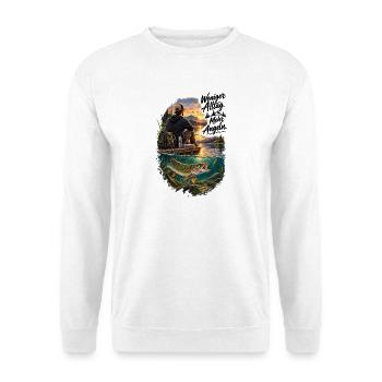 Sonnenuntergang am See: Angeln und Natur - Unisex Pullover - Weiß - Vorne - Alina (178cm) & Michal (187cm)