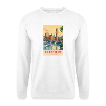 London Retro-Poster Skyline - Unisex Pullover - Weiß - Vorne - Alina (178cm) & Michal (187cm)