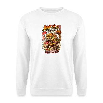Ankylosaurus Burger – Prähistorisch lecker - Unisex Pullover - Weiß - Vorne - Alina (178cm) & Michal (187cm)