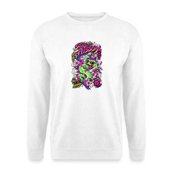 Neon Drachen im Blütenrausch - Unisex Pullover - Weiß - Vorne - Alina (178cm) & Michal (187cm)