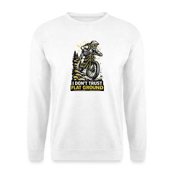 Mountainbiker vertraut flachem Boden nicht - Unisex Pullover - Weiß - Vorne - Alina (178cm) & Michal (187cm)