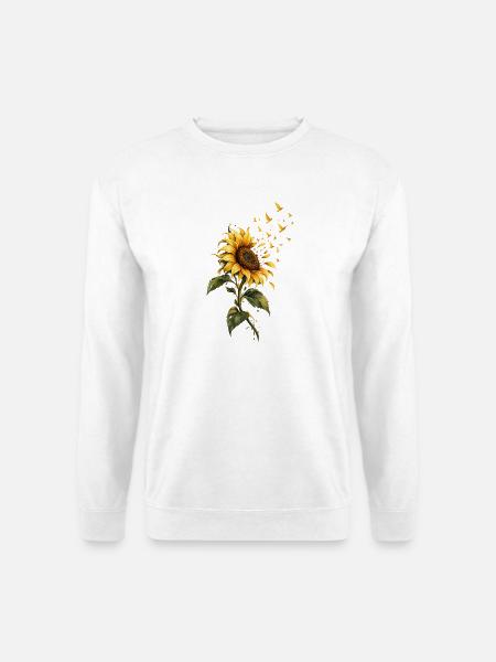 Sonnenblume mit Schmetterlingen - Unisex Pullover - Weiß