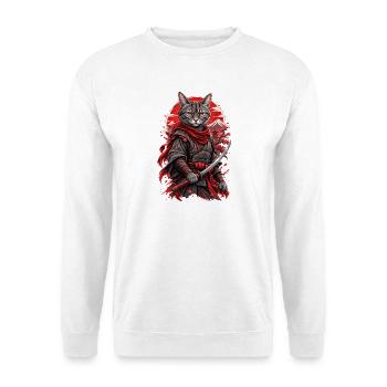 Samurai Katze - Unisex Pullover - Weiß - Vorne - Alina (178cm) & Michal (187cm)