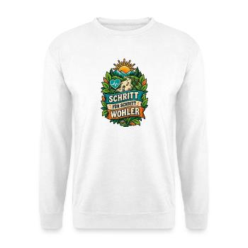 Schritt für Schritt wohler - Unisex Pullover - Weiß - Vorne - Alina (178cm) & Michal (187cm)