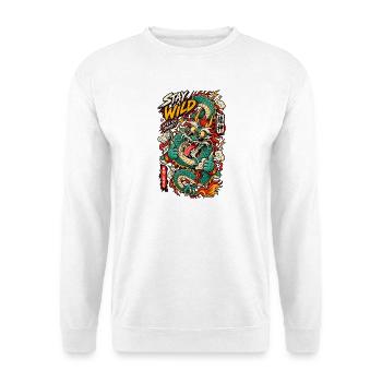 Wilder Drachen-Tattoo Stay Wild - Unisex Pullover - Weiß - Vorne - Alina (178cm) & Michal (187cm)