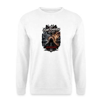 Dystopische Arbeitswelt Wolf - Unisex Pullover - Weiß - Vorne - Alina (178cm) & Michal (187cm)