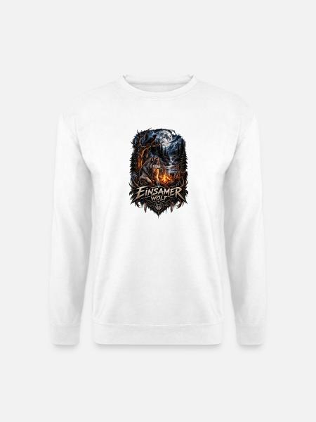 Einsamer Wolf im Mondlicht Wald - Unisex Pullover - Weiß