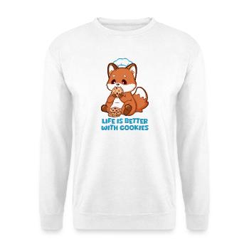 Niedlicher Fuchs mit Kochmütze isst Cookies - Unisex Pullover - Weiß - Vorne - Alina (178cm) & Michal (187cm)