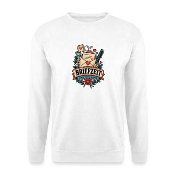Briefzeit – Echte Worte bleiben - Unisex Pullover - Weiß - Vorne - Alina (178cm) & Michal (187cm)