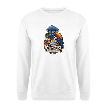 Tee und Regen – Mehr braucht es nicht - Unisex Pullover - Weiß - Vorne - Alina (178cm) & Michal (187cm)