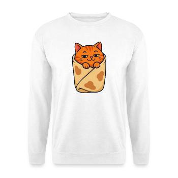 Orangefarbene getigerte Katze eingewickelt wie ein Burrito - Unisex Pullover - Weiß - Vorne - Alina (178cm) & Michal (187cm)