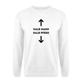 Halb Mann halb Pferd - Unisex Pullover - Weiß - Vorne - Alina (178cm) & Michal (187cm)