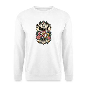 Schwester der Braut – Liebe kennt den Weg - Unisex Pullover - Weiß - Vorne - Alina (178cm) & Michal (187cm)