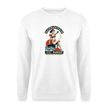Nachtbadeverein Wannsee – Nachts sind wir schöner - Unisex Pullover - Weiß - Vorne - Alina (178cm) & Michal (187cm)