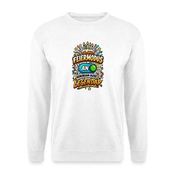 Feiermodus an – Gemeinsam bleibt's legendär - Unisex Pullover - Weiß - Vorne - Alina (178cm) & Michal (187cm)