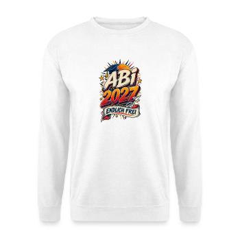 Abi 2027 Endlich frei Retro Vintage - Unisex Pullover - Weiß - Vorne - Alina (178cm) & Michal (187cm)