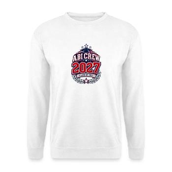 Abi Crew 2027 – Modernes Abitur Design - Unisex Pullover - Weiß - Vorne - Alina (178cm) & Michal (187cm)