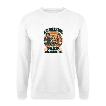 Kleiner Chef, müde Mitarbeiter | Lustiges Baby - Unisex Pullover - Weiß - Vorne - Alina (178cm) & Michal (187cm)
