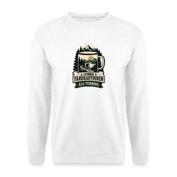 Lieber Fahrradtouren als Termine - Unisex Pullover - Weiß - Vorne - Alina (178cm) & Michal (187cm)