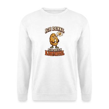 Ich denke, also bin ich Kartoffel - Unisex Pullover - Weiß - Vorne - Alina (178cm) & Michal (187cm)