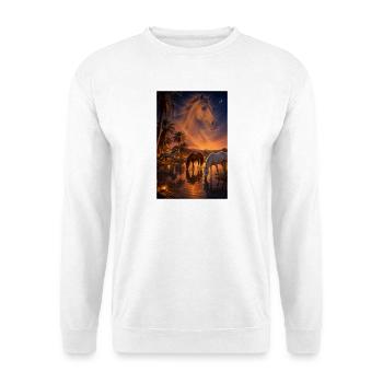 Arabische Oase mit Pferden - Unisex Pullover - Weiß - Vorne - Alina (178cm) & Michal (187cm)
