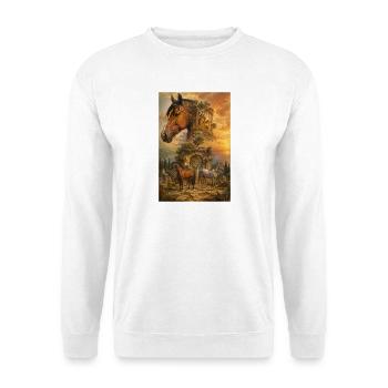 Pferde im antiken Tempelgold - Unisex Pullover - Weiß - Vorne - Alina (178cm) & Michal (187cm)