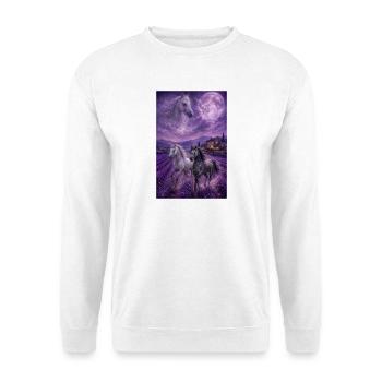 Pferde im Lavendelfeld bei Mond - Unisex Pullover - Weiß - Vorne - Alina (178cm) & Michal (187cm)