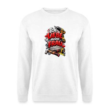Ich liebe meine Frau – Werkzeug - Unisex Pullover - Weiß - Vorne - Alina (178cm) & Michal (187cm)