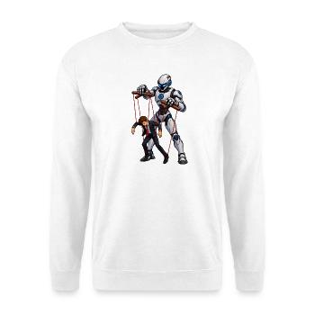 Puppe und menschlicher Roboter - Unisex Pullover - Weiß - Vorne - Alina (178cm) & Michal (187cm)
