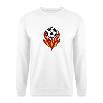 Fußball mit einer kräftigen Flammenkrone - Unisex Pullover - Weiß - Vorne - Alina (178cm) & Michal (187cm)