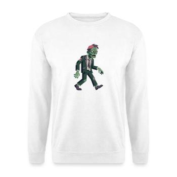 Zombie im zerfetzten Anzug läuft mit freiliegendem Gehirn - Unisex Pullover - Weiß - Vorne - Alina (178cm) & Michal (187cm)