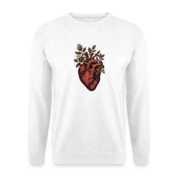 Graviertes Vintage-Blumenherz - Unisex Pullover - Weiß - Vorne - Alina (178cm) & Michal (187cm)