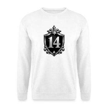 14 Heraldik Schild Metallisch - Unisex Pullover - Weiß - Vorne - Alina (178cm) & Michal (187cm)