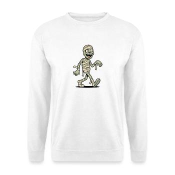 Zeichentrick-Mumienfigur, die mit einem glücklichen Gesicht spaziert - Unisex Pullover - Weiß - Vorne - Alina (178cm) & Michal (187cm)