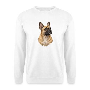 Französische Bulldogge – Beiges Hundeporträt - Unisex Pullover - Weiß - Vorne - Alina (178cm) & Michal (187cm)