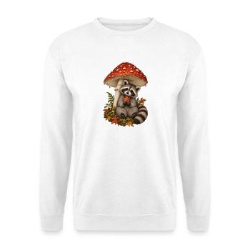 Waschbär unter Waldpilzen - Unisex Pullover - Weiß - Vorne - Alina (178cm) & Michal (187cm)