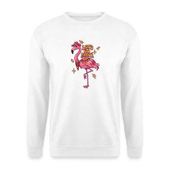 Flamingo-Party-Motiv - Unisex Pullover - Weiß - Vorne - Alina (178cm) & Michal (187cm)