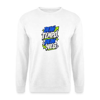 Dein Tempo, Dein Weg Neon Grafik - Unisex Pullover - Weiß - Vorne - Alina (178cm) & Michal (187cm)