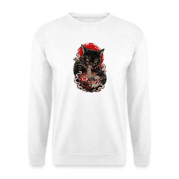 Brennende Ramen-Katze - Unisex Pullover - Weiß - Vorne - Alina (178cm) & Michal (187cm)