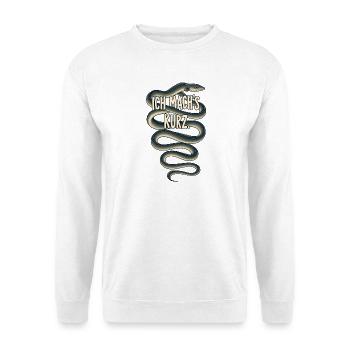 Ich mach’s kurz – endlos langer Aal - Unisex Pullover - Weiß - Vorne - Alina (178cm) & Michal (187cm)