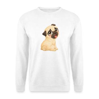 Mops - Süßes helles Mopsbaby mit kleinen Pfötchen - Unisex Pullover - Weiß - Vorne - Alina (178cm) & Michal (187cm)