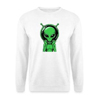  Grüner Alien Außerirdischer Science Fiction - Unisex Pullover - Weiß - Vorne - Alina (178cm) & Michal (187cm)