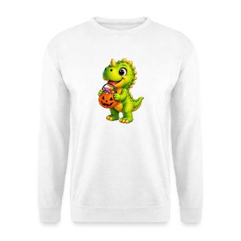 Halloween-Dino mit Zuckertüte - Unisex Pullover - Weiß - Vorne - Alina (178cm) & Michal (187cm)