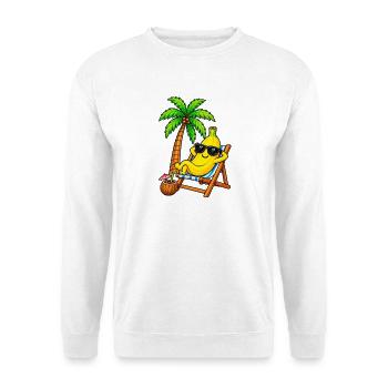 Fröhliche Banane am Strand Sonnenliege - Unisex Pullover - Weiß - Vorne - Alina (178cm) & Michal (187cm)